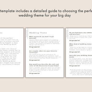 May include: A printable wedding planning guide with three sections: Instructions, Wedding Theme, and Do you both have any common interests and passions? The guide includes questions to help couples plan their wedding theme.