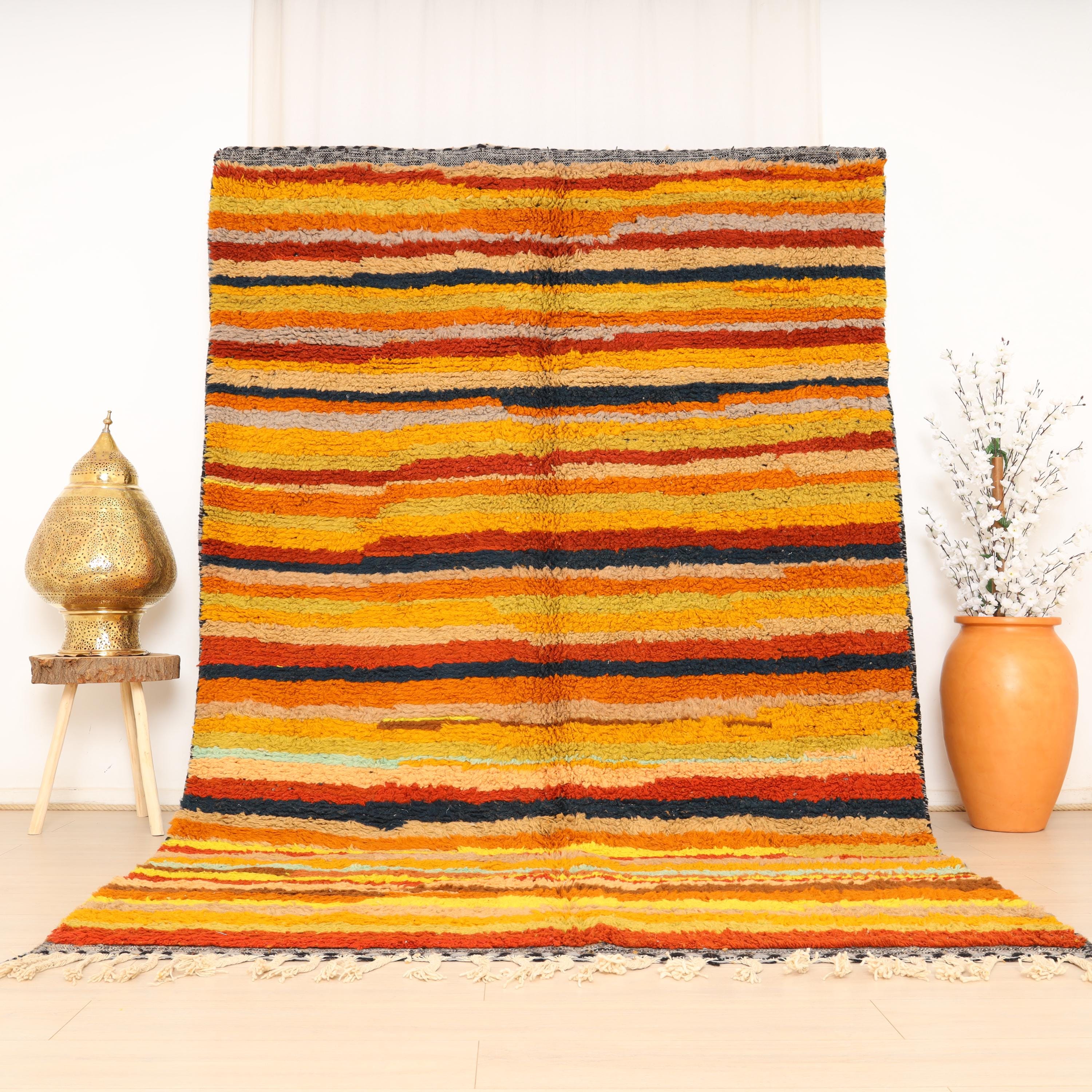 Beni Ourain ラグ、オレンジ モロッコ ラグ、モロッコ ハンドメイド