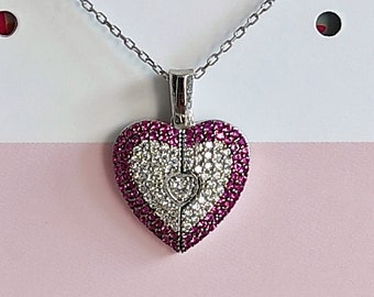 925 Sterling Silver Heart Necklaces | Charm Necklaces | Pink Heart Necklaces | Heart Necklaces For Women | Women Jewelry | Gifts For Her