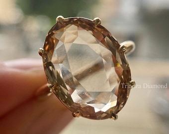 4.00 CT Oval Rose Cut Diamond Ring, IGI Certified Lab Grown Anniversary Gift, 14k Gold Engagement Present For Her