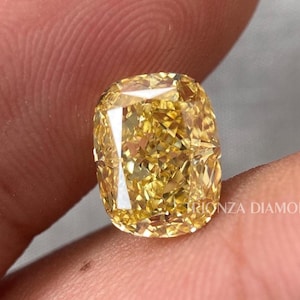 Länglicher Gelber Kissenschliff Diamant, 0,70 CT & 3 CT Fancy Vivid Gelb Labgrown Diamant, Kundenspezifischer Verlobungsring, Farbdiamant