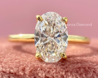 1.30 CT IGI Certified Oval Lab Grown Diamond Engagement Ring, Oval Brilliant Solitaire Ring, Yellow Gold 4 Prong, Dainty Minimalist Band