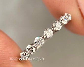 2.50 MM Wedding 7 Stone Eternity Round Diamond Band / Lab Grown Diamond Wedding Band /950 Platinum Anniversary Band For Girlfriend
