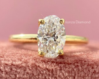 1 CT IGI Certified Oval Lab Grown Diamond Engagement Ring, Oval Brilliant Solitaire Ring, 18K Solid Yellow Gold Split Shank Minimalist Ring