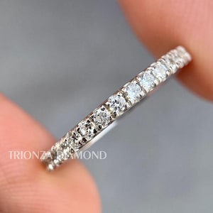 Women Full Eternity Lab Grown Diamond Ring 1.5 mm Diamond Pave Set Wedding Band/ Diamond Anniversary Stack,14k White Gold Full Eternity Band