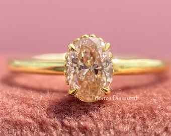 0.40 CT Oval Cut Lab Grown Diamond Solitaire Ring, 14K Yellow Gold Color Diamond Ring, Pink Oval Ring
