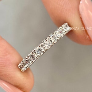 Lab Grown Diamond Band Half Eternity Band Dainty Wedding Band Round Lab Diamond Band Delicate Stacking Ring Solid Gold Minimalist Flush Band