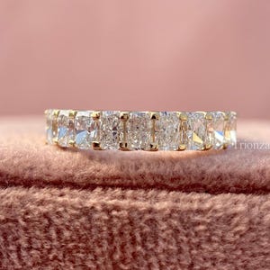 Unique Radiant Diamond Eternity Band Lab Grown Diamond Band/Radiant HPHT Diamond Ring 14K Yellow Gold Radiant Diamond Stackable Wedding Band