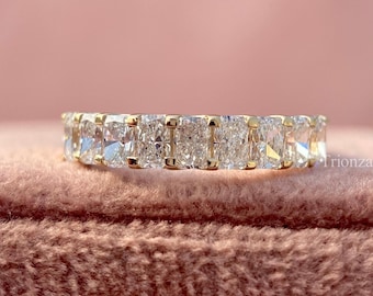 Unique Radiant Diamond Eternity Band Lab Grown Diamond Band/Radiant HPHT Diamond Ring 14K Yellow Gold Radiant Diamond Stackable Wedding Band