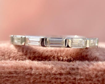Lab Grown Baguette 2x4 MM Diamond Bar Set HALF Eternity Band, D/VVS  Wedding Ring, Stackable Anniversary Band, Minimalist Lab Diamond Ring