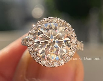 3.30 TCW Round Halo Set Lab Grown Engagement Ring, E/VVS2 IGI Certified Anniversary Ring, 14K Yellow Gold Vintage Cathedral Setting Ring