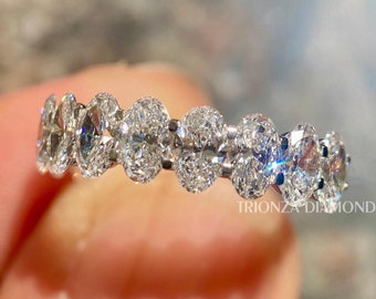 Oval Cut Lab Grown Diamond Wedding Band, Half Eternity Oval Band, Anniversary Ring, DE/VS Lab Created Diamonds, Oval Stackable Band For Her