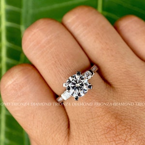 Round Cut 2 TCW Color D/VVS2 Clarity IGI Certified Lab Grown Diamond Solitaire Engagement Ring 14k Solid White Gold Pave Set Round Cut Ring