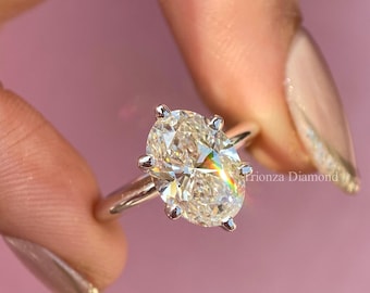 6 prong oval diamond ring Antique 3ct lab grown diamond Ring, Oval Solitaire Engagement Ring, 14K Gold Oval Six Prong Tall Shank Setting