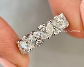 Marquise Cut Lab Grown Diamond Half Eternity Engagement Band 14K Yellow ...