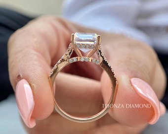3.51 CT Emerald Cut Lab Grown Diamond Solitaire Engagement Ring - IGI Certified - F Color VS1 Clarity with Hidden Halo - Handmade