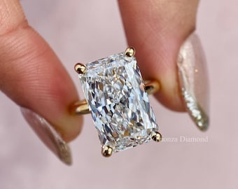 Radiant Cut 4 carat E Color VVS2 Clarity IGI Certified Lab Grown Diamond CVD Solitaire Engagement Ring, Handmade of Solid 14k or 18k Gold