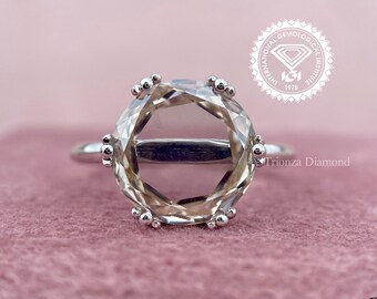 2.93 CT Round Rose Cut Lab Grown Diamond Ring, IGI Certified Solitaire Ring, Unique Rose Cut Engagement Ring 14K Gold Statement Diamond Ring