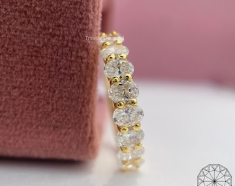 Oval Cut Lab Grown Diamond Wedding Band, CVD Diamond Half eternity Band, 14K Solid Gold Engagement Band, Hand Made Diamond Anniversary Band