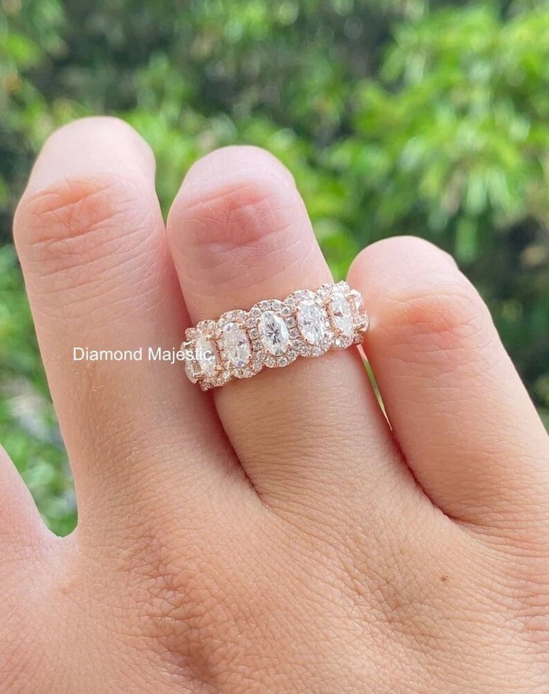 Oval Cut Half Eternity Band Moissanite Ring, Classic Vintage Ring for