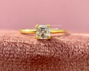 0.45 CT Lab Grown Diamond Engagement Ring, Yellow Gold Asscher Cut Solitaire Ring, Four Prong Corner Setting, Minimalist Ring, Wedding Ring