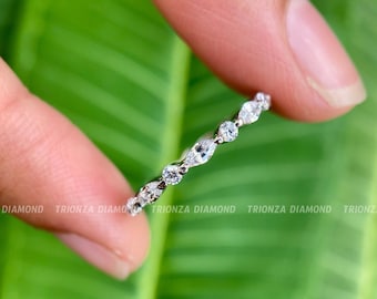 Marquise and Round Diamond Band, Lab Grown Diamond Wedding Band, Floating Bubble Band, Stackable Band, Full Eternity Band, Wedding Band