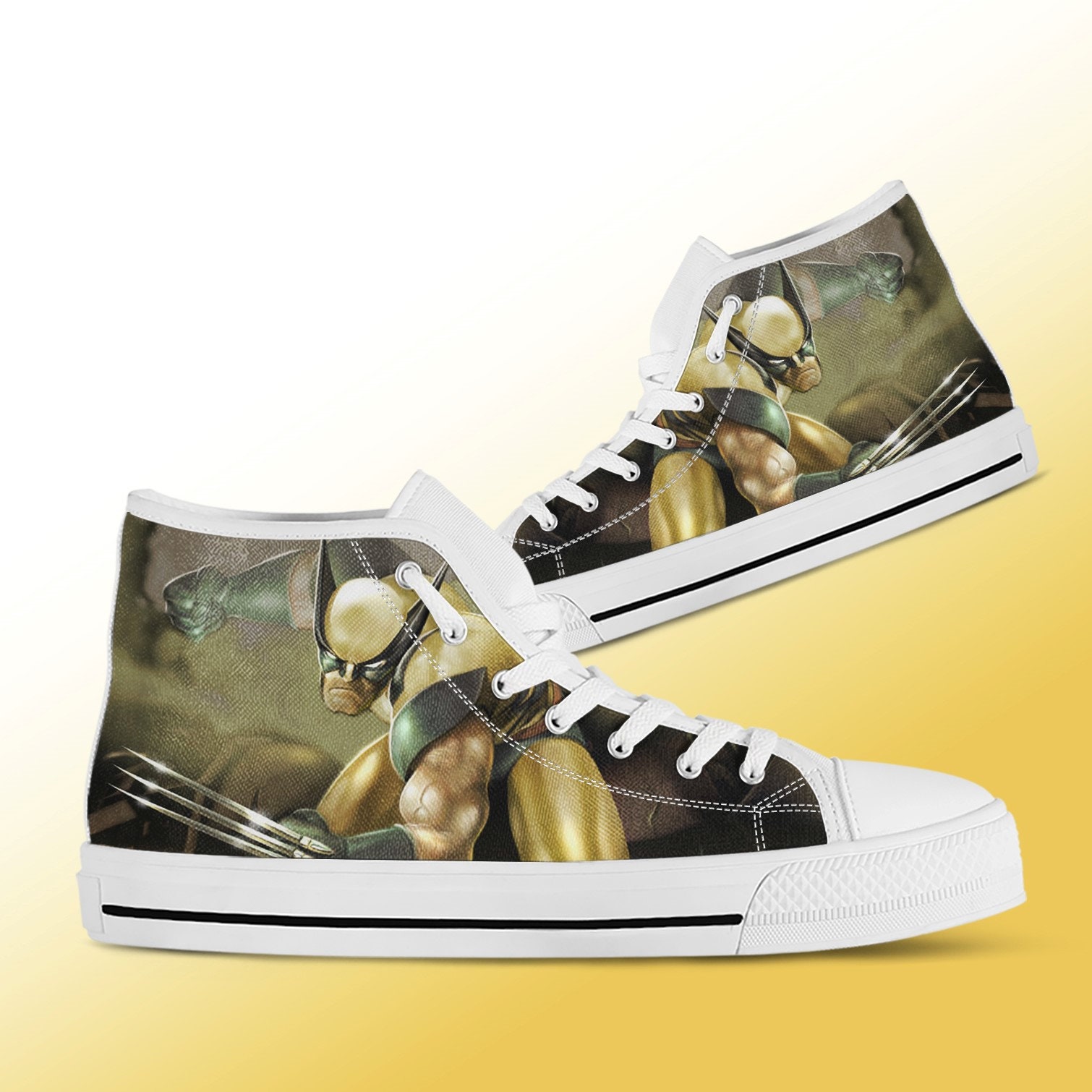 X-Men Shoes, Wolverine High Top, Sneakers. Men's, Women's, Kid's Shoes. Casual, Unisex, Looks Like Converse. Gift Idea, Birthday Gift
