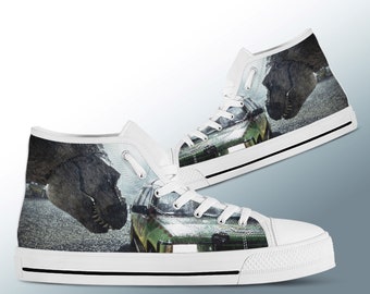 Zapatos Jurassic Park, top alto, zapatillas. Zapatos de hombre, de mujer, de niño. Casual, unisex, parece converse. Idea de regalo, regalo de cumpleaños