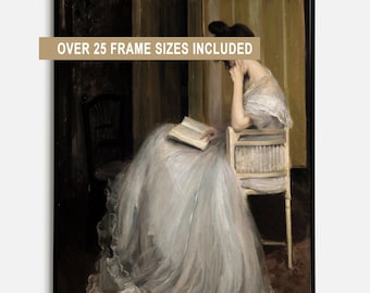 Antique Portrait Woman Reading Vintage Painting, Vintage Print Bedroom Wall Decor Digital PRINTABLE, Vintage Home Decor, Wall Art, Art Gift