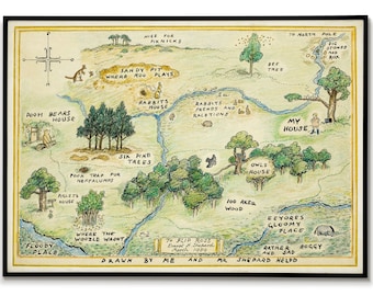 Winnie The Pooh Map, 100 Acre Wood Printable Map, Classic Pooh, One Hundred Acre Wood Print, Winnie The Pooh Nursery 100 Acre Wood Map, Kids