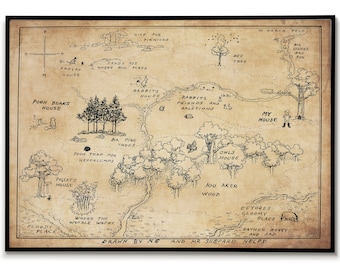 Winnie The Pooh Karte, 100 Acre Holzkarte Hintergrund, klassische Winnie Pooh, Babyparty, Kinderzimmer, Pooh Kinderzimmer Dekor, DRUCKBARE Winnie Pooh Karte