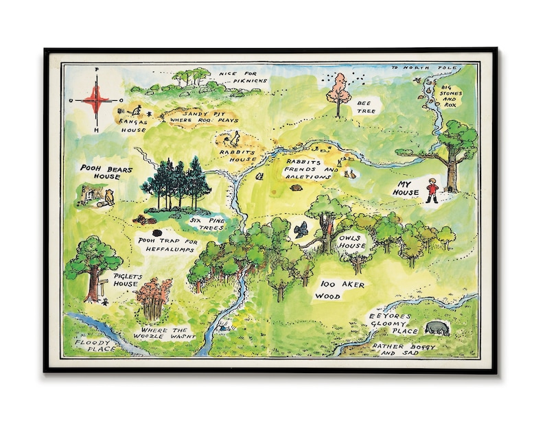 100 Aker Wood Printable Map, Winnie the Pooh Backdrop, Centerpiece Pooh