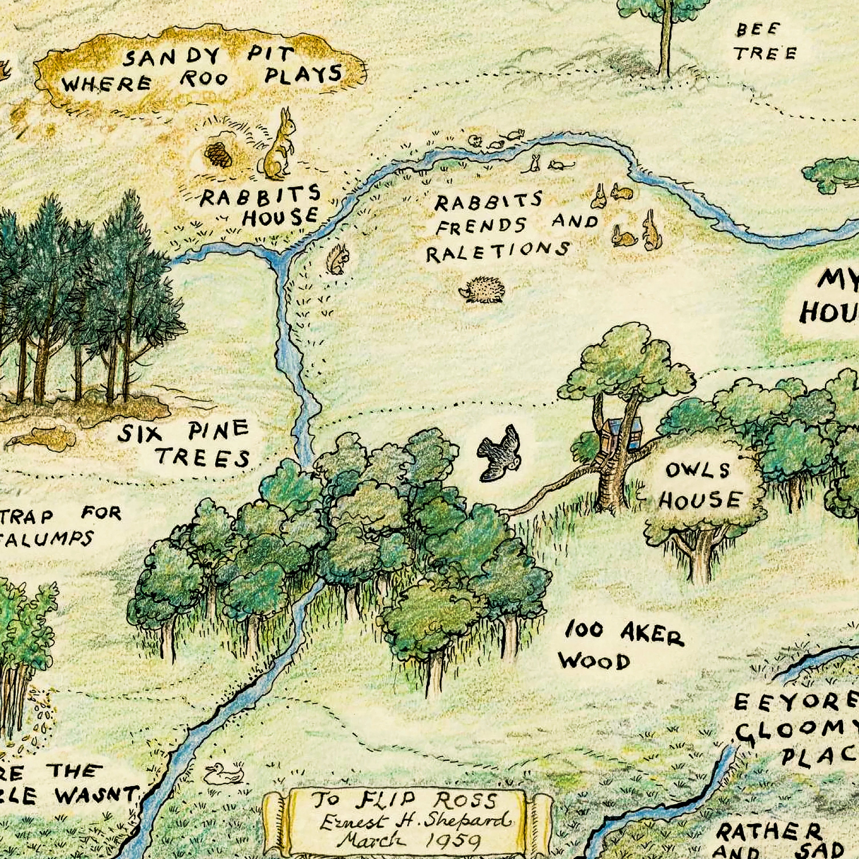 Mapa de Winnie Pooh, Mapa imprimible de 100 Acres Wood, Fondo de baby