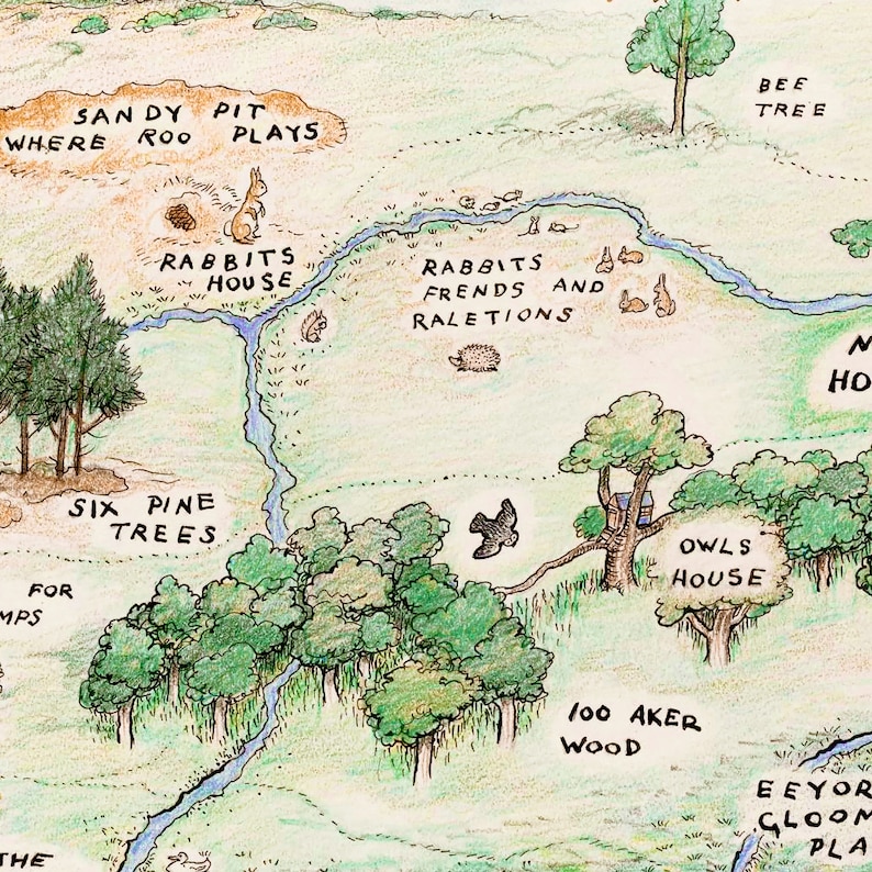 Classic Winnie the Pooh 100 Acre Wood PRINTABLE Map Winnie Etsy