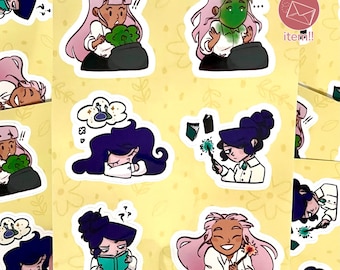 pink and purple witch sticker sheet