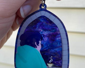 night at a window acrylic charm