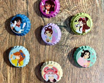 weird girl bottlecap buttons