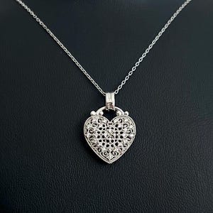 Vintage Silver Heart Necklace, Antiqued Heart Pendant, Love Necklace, Patterned Heart Silver Necklace, Love Necklace, heart gift jewelry
