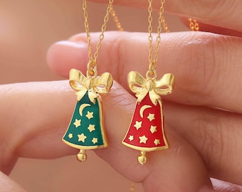 Enamel Christmas Bell Necklace: 925 Sterling Silver Holiday Jewelry