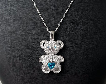 Collier ours en peluche en argent sterling : élégant pendentif amoureux des animaux