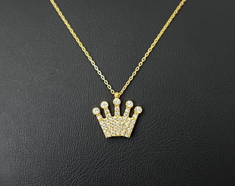 Sterling Silver Crown Pendant Necklace: King, Queen Jewelry