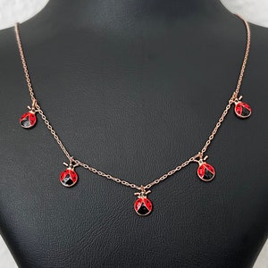 Enamel Ladybug 925 Sterling Silver Necklace - Lucky Pendant