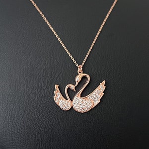 Mutter & Baby Schwan Halskette: 925 Sterling Silber Schwan Anhänger