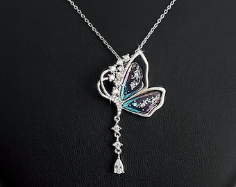 Sterling Silver Butterfly Necklace: Hologram Fairy Pendant