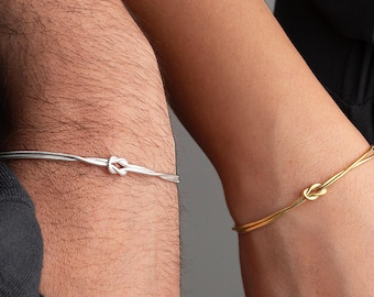 Sterling Silver Love Knot Bracelet Set: Matching Couple Jewelry