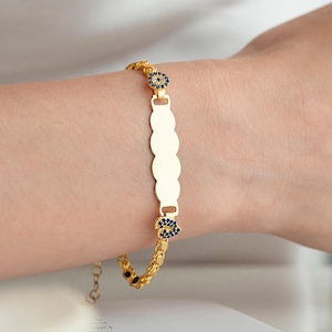 925K Silver Evil Eye Baby ID Bracelet: Custom Engraved Protection