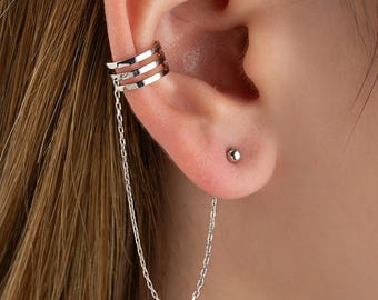 Sterling Silver Dangling Chain Cartilage Earrings: Cartilage Jewelry