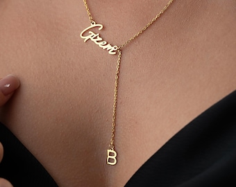 Personalized Sterling Silver Name Necklace with Letter Charm: Custom Name Jewelry