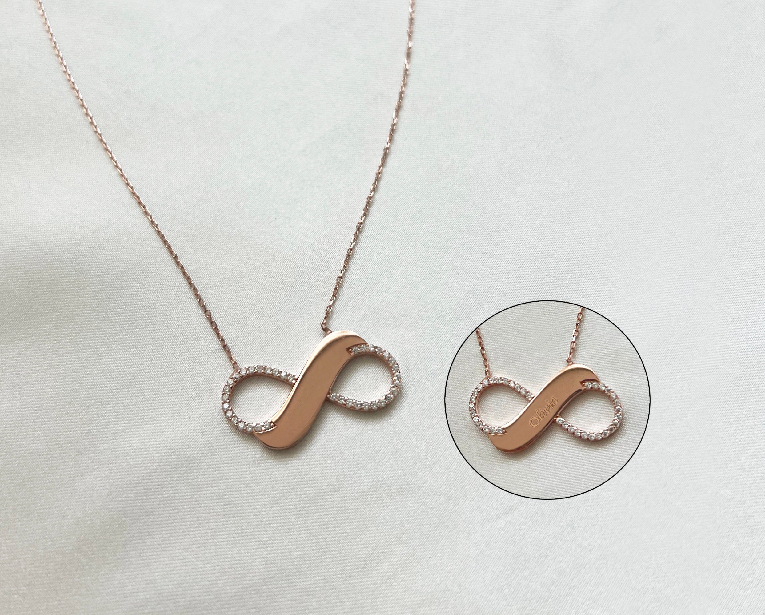 925 Solid Sterling Silver Personalised Infinity Love Pendant Necklace and Chain