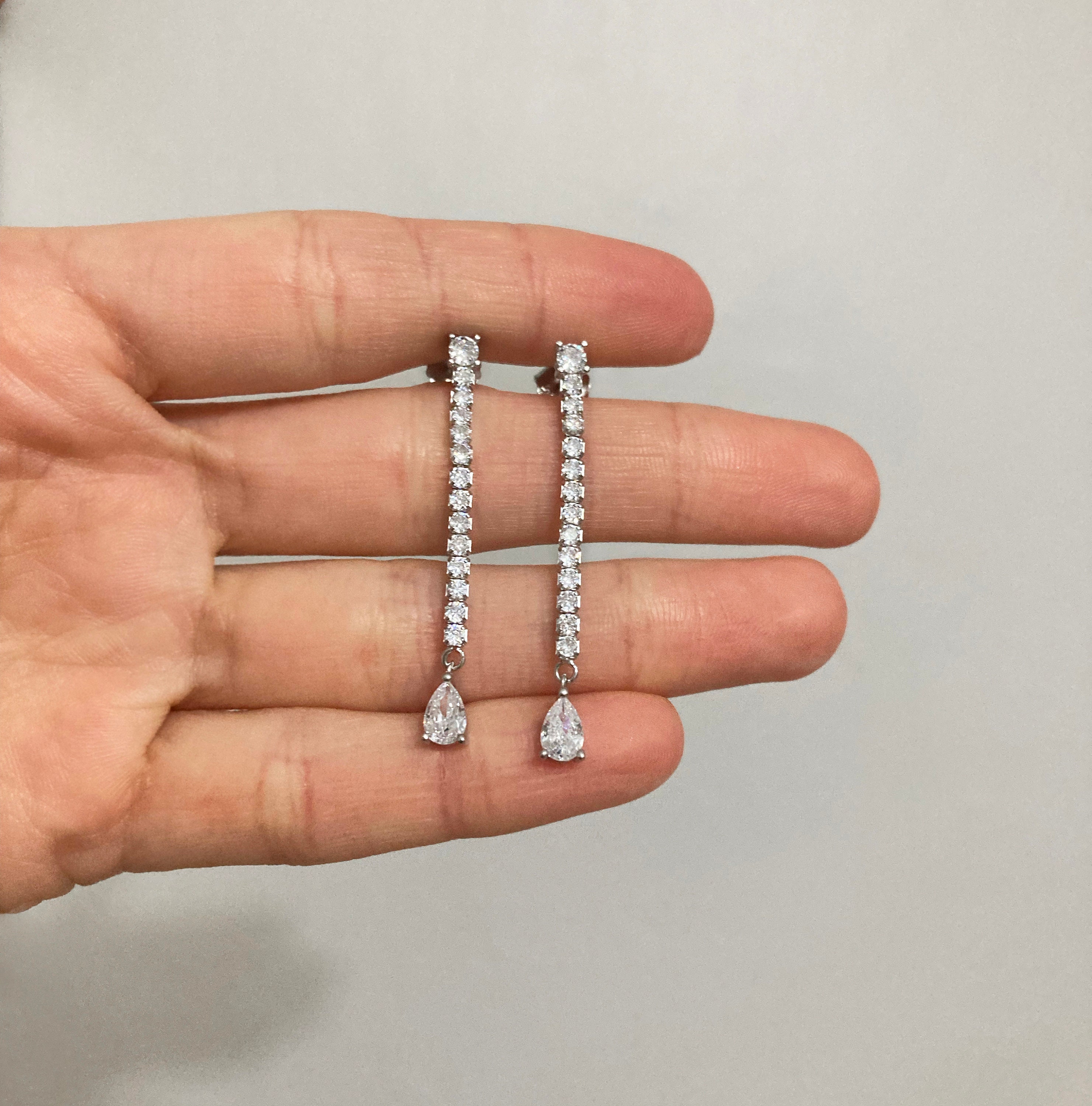 Drop Tennis Silver Earrings With Zircon Stones, Minimal